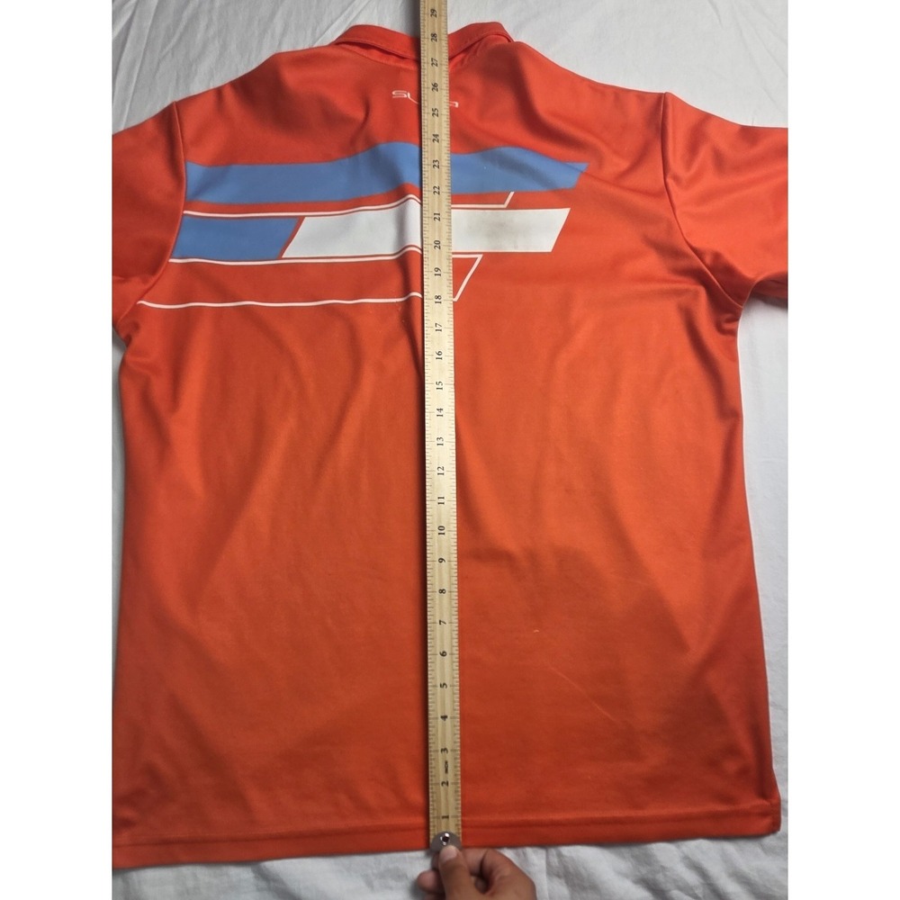 Sligo Men's Golf Polo Shirt Size M Orange Blue White Striped Performance Jersey - Picture 8 of 10